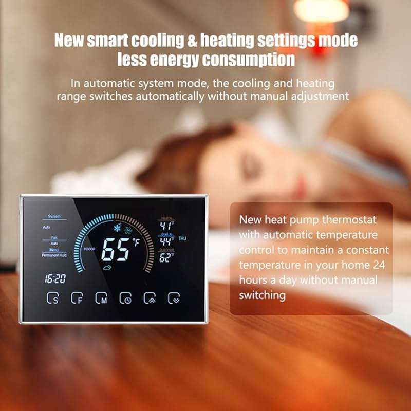 Sunydog Smart Thermostats, Heat Pump Room Thermostat, 4.8 Inch Temperature Controller Color LCD Screen Programmable Thermostat for House, Fit for for for Home Office Hotel (Black) - Image 8