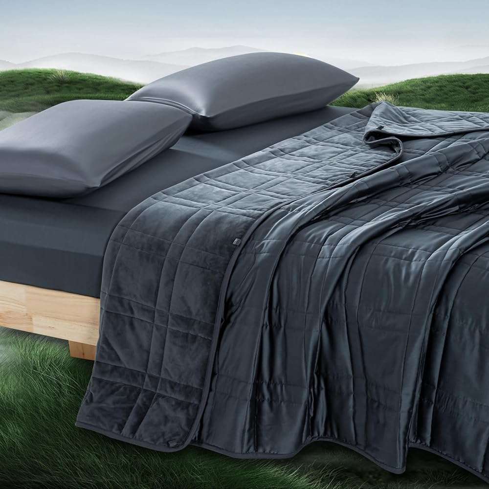 King Size Weighted Blanket 20lbs(88''x104'', Dual-Sided), Reversible King Weighted Blanket with Cozy Warm Velvet & Cooling Tencel Fabric for Adults & Couple All Season - Carry Bag Included, Dark Grey - Image 1