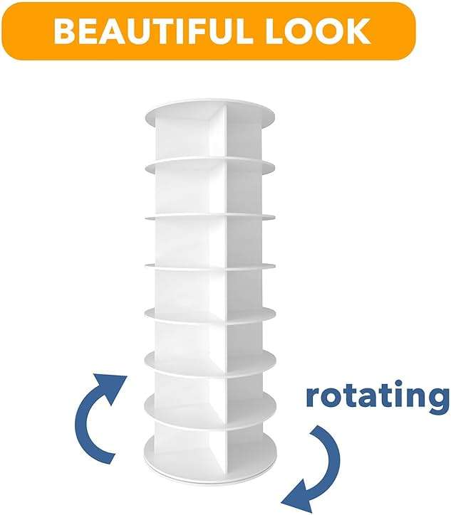 SpaceAid 7 Tier Rotating Shoe Rack Tower, Spinning Shoe Display Lazy Susan, Revolving 360 Shoe Rack Storage Round Carousel, Vertical Handbag Rotate Shoes Closet Organization (7-Tier White) - Image 7