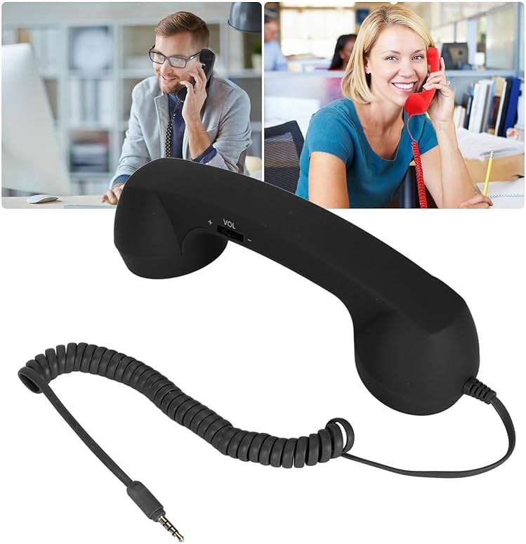 Retro 3.5mm Telephone Handset, Radiation Proof Cell Phone Receiver Mic Microphone Speaker, Vintage Phone Handset for Cellphone Smartphone,with USB C (Black) - Image 6