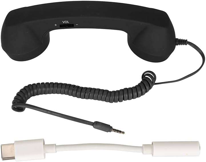 Retro 3.5mm Telephone Handset, Radiation Proof Cell Phone Receiver Mic Microphone Speaker, Vintage Phone Handset for Cellphone Smartphone,with USB C (Black) - Image 9