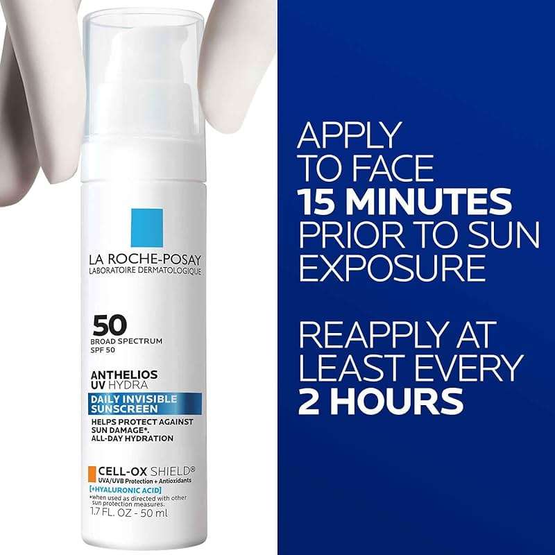 La Roche Posay Anthelios UV Sunscreen SPF 50, Daily Sunscreen for Face in 3 Formulas, UV Tone with Niacinamide, UV Hydra with Hyaluronic Acid, UV Clear with Azelaic Acid, Broad Spectrum Invisible SPF - Image 5