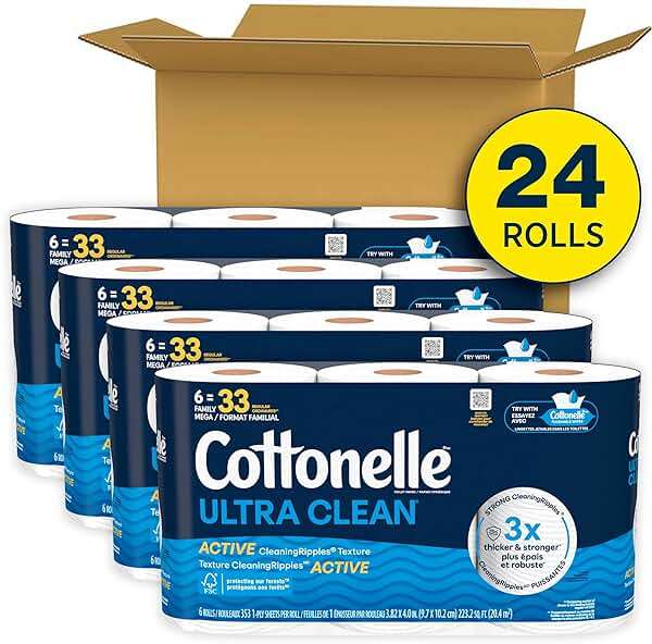 Cottonelle Ultra Clean Toilet Paper with Active CleaningRipples Texture, Strong Bath Tissue, 24 Family Mega Rolls = 132 Regular Rolls (4 Packs of 6) - Image 2