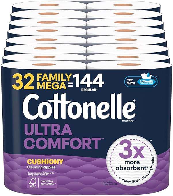 Cottonelle Ultra Soft Toilet Paper with Cushiony CleaningRipples Texture, 32 Family Mega Rolls = 144 Regular Rolls (8 Packs of 4) - Image 1