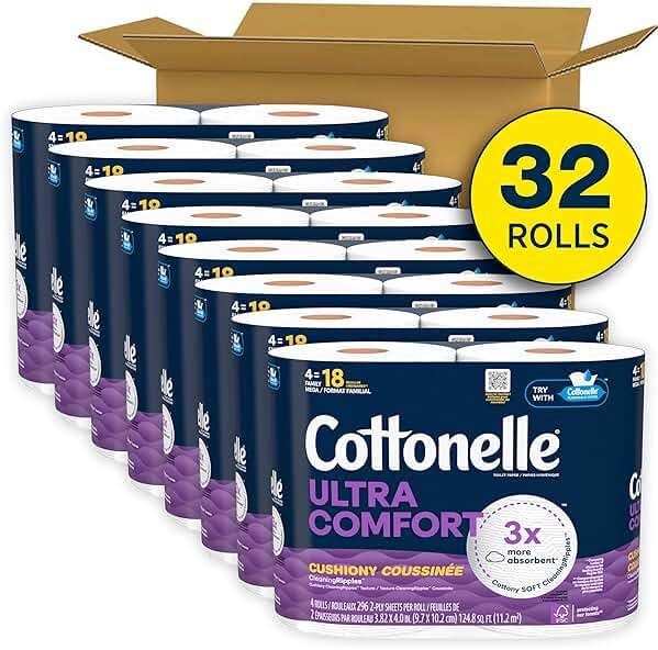 Cottonelle Ultra Soft Toilet Paper with Cushiony CleaningRipples Texture, 32 Family Mega Rolls = 144 Regular Rolls (8 Packs of 4) - Image 2
