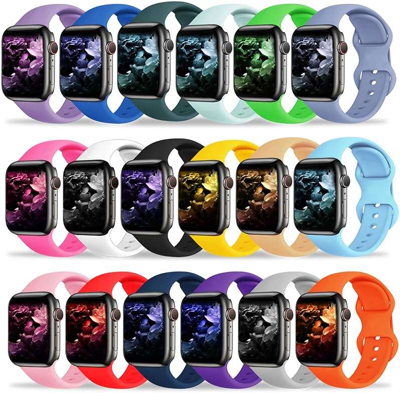 Kounlsyam 18 Pack Bands Compatible with Apple Watch Band 49mm 46mm 45mm 44mm 42mm 41mm 40mm 38mm for Women Men, Sport Silicone Breathable Strap for iWatch Series Ultra 11 10 9 8 SE 7 6 5 4 3 2 1 - Image 1