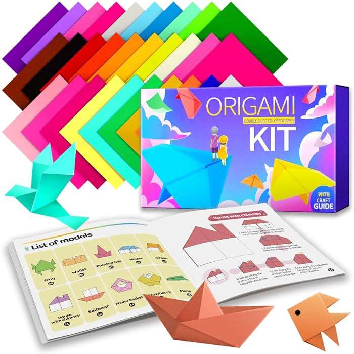 Praisebank Origami Paper, 220pcs 17 Colors 6x6 inch, Double Sided, Craft Kit with Guide. - Image 1