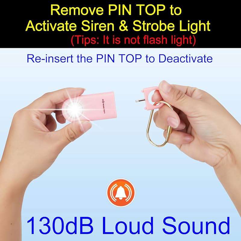 130dB Keychain Siren Ultra Bright Strobe Light. Loud Sound Personal Safety Alarm. SOS Emergency Alerts for Women, Girls, School Children, Night Runners, Hiking. Bear Alarm Deterrent. Pink - Image 5