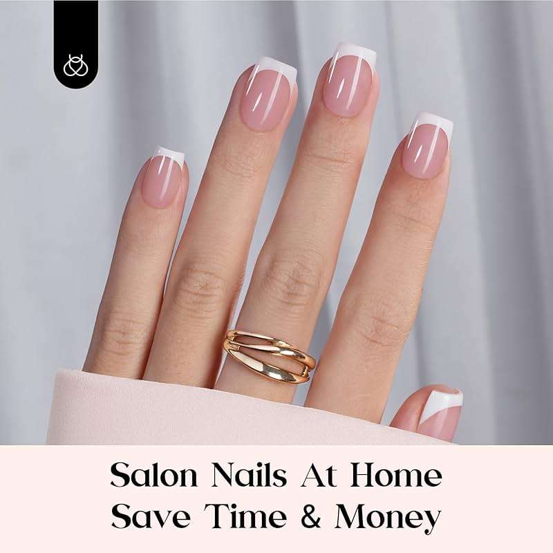 Beetles French Tips Press On Nails: 150 Pcs Pink Short Square Press On Nails Fake Nail Tips, Soft Gel Nail False Nails Art DIY Gifts For Women - Image 3