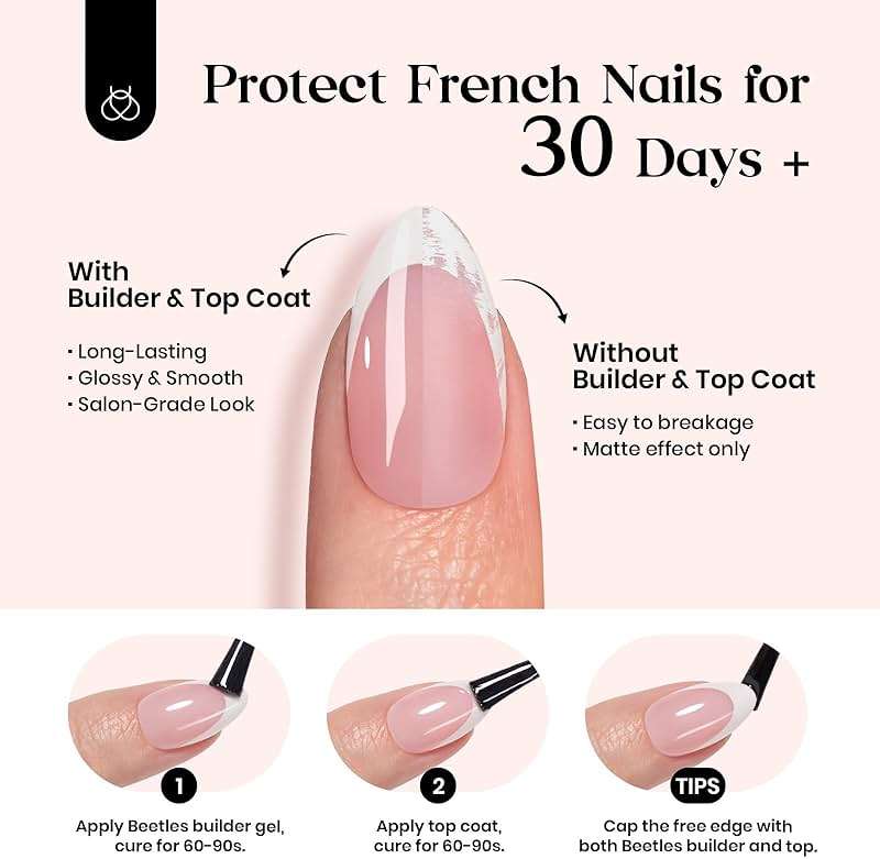 Beetles French Tips Press On Nails: 150 Pcs Pink Short Square Press On Nails Fake Nail Tips, Soft Gel Nail False Nails Art DIY Gifts For Women - Image 5