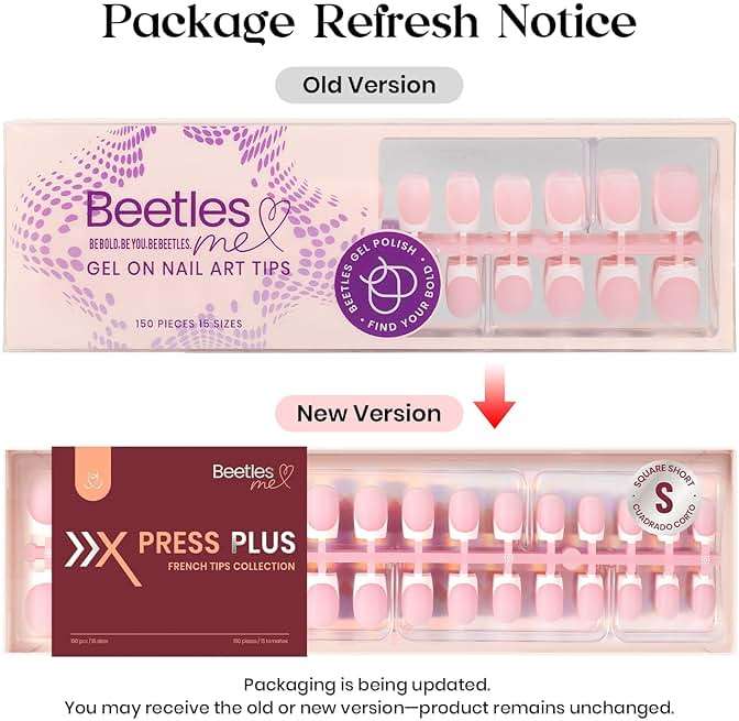 Beetles French Tips Press On Nails: 150 Pcs Pink Short Square Press On Nails Fake Nail Tips, Soft Gel Nail False Nails Art DIY Gifts For Women - Image 8