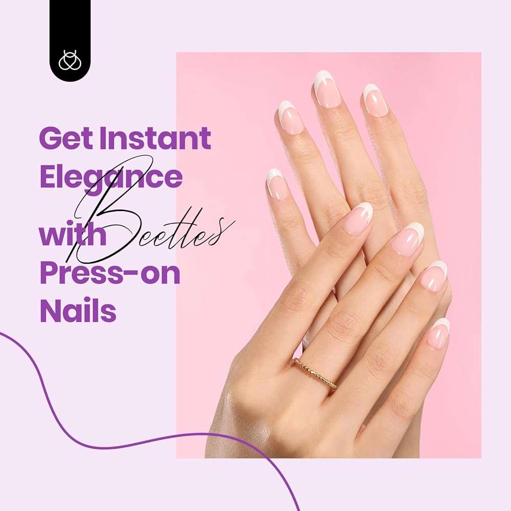 Beetles Press On Nails Almond, 64Pcs Pink Short French Tip Nail Tips Kit Fit Perfectly Nail Tips with Super-Hold Nail Glue DIY Manicure for Nail Extension Designs - Image 2