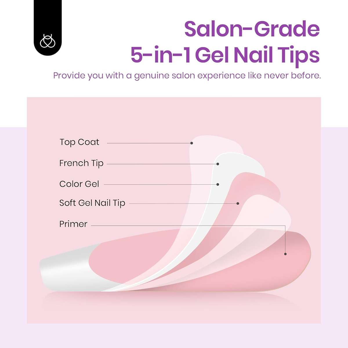 Beetles Press On Nails Almond, 64Pcs Pink Short French Tip Nail Tips Kit Fit Perfectly Nail Tips with Super-Hold Nail Glue DIY Manicure for Nail Extension Designs - Image 4