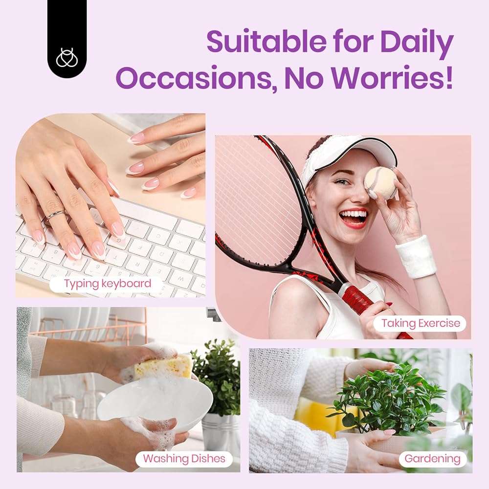 Beetles Press On Nails Almond, 64Pcs Pink Short French Tip Nail Tips Kit Fit Perfectly Nail Tips with Super-Hold Nail Glue DIY Manicure for Nail Extension Designs - Image 6