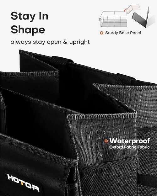 HOTOR Trunk Organizer - Car Organizer, Foldable Trunk organizer for SUVs & Sedans, Sturdy Car Organization for Car Accessories, Tools, Sundries, Black, 2 Compartments, 21.3"×12.6"×10.6" - Image 4