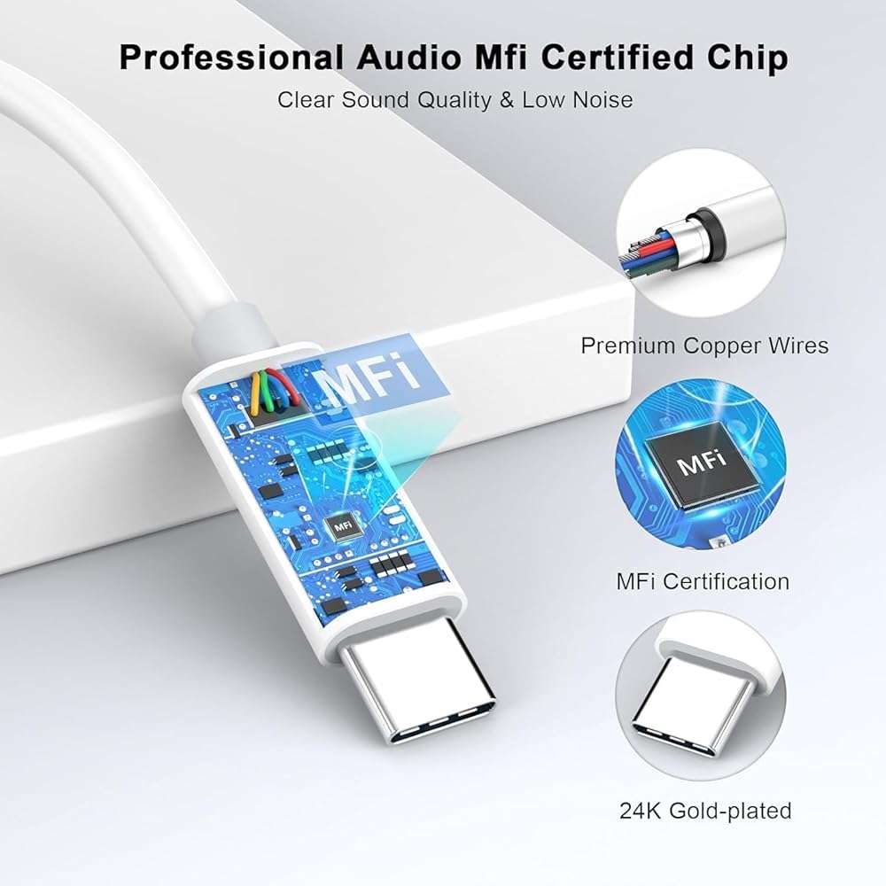 [Apple MFi Certified] USB C AUX Cord for Car Stereo, iPhone 17 Type C to 3.5mm AUX Audio Cable Support All iOS Compatible for iPhone 17 16 Pro Max/15 Plus, iPad Galaxy, Pixel, Home Stereo/Headphone - Image 4