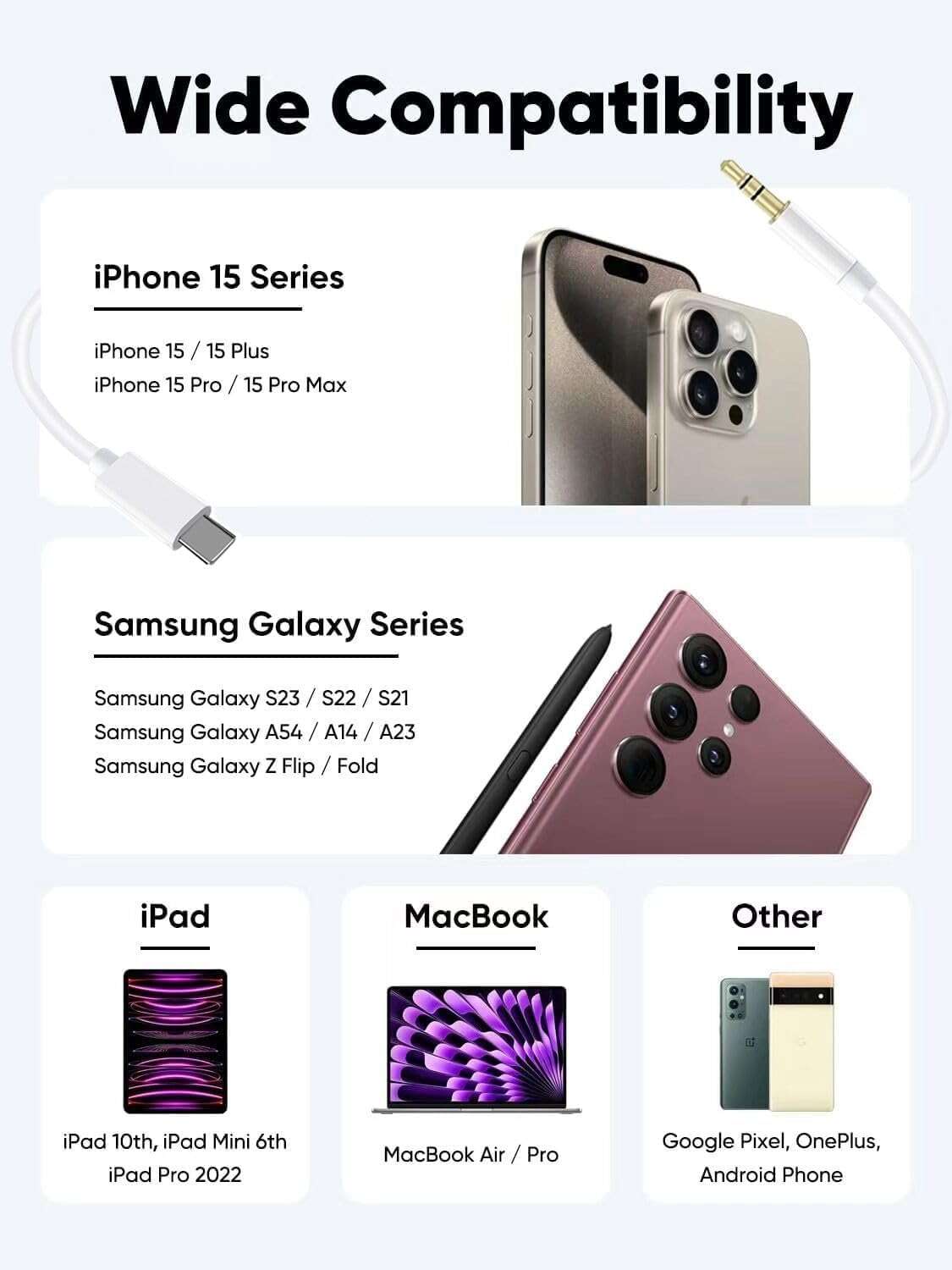 [Apple MFi Certified] USB C AUX Cord for Car Stereo, iPhone 17 Type C to 3.5mm AUX Audio Cable Support All iOS Compatible for iPhone 17 16 Pro Max/15 Plus, iPad Galaxy, Pixel, Home Stereo/Headphone - Image 7