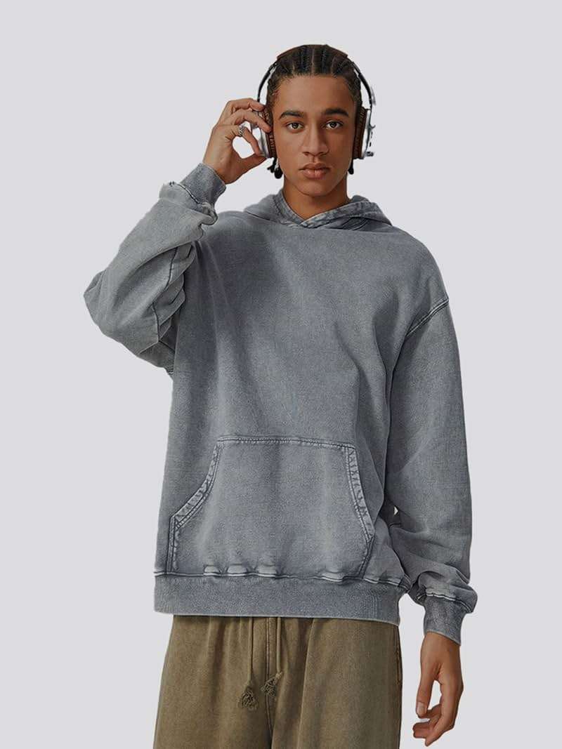 Ystävä Oversized Hoodie for Men Trendy Washed Sweatshirt for Adult Loose Fit Cotton Pullover for Youth - Image 2
