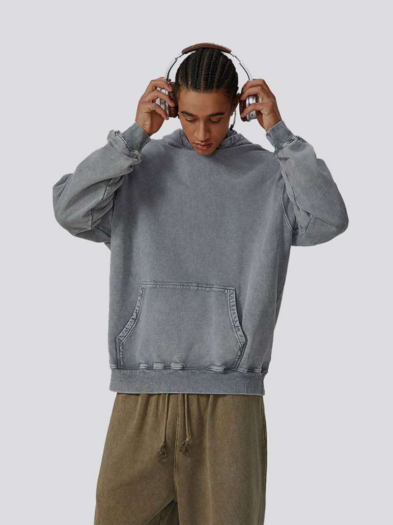 Ystävä Oversized Hoodie for Men Trendy Washed Sweatshirt for Adult Loose Fit Cotton Pullover for Youth - Image 5