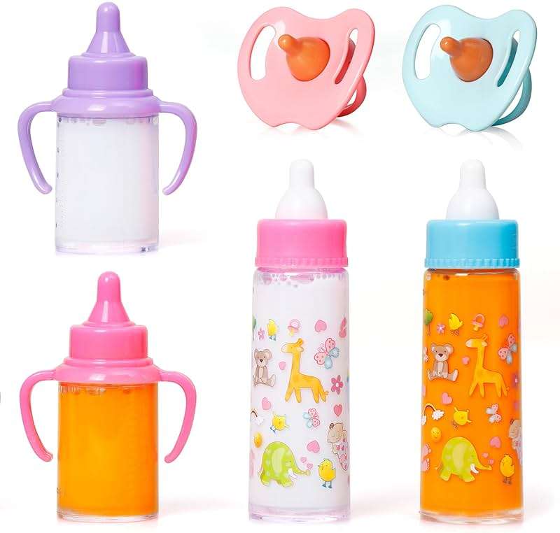 fash n kolor My Sweet Baby Disappearing Doll Feeding Set, Baby Care 6 Piece Doll Feeding Set - for Toy Stroller | 2 Milk & Juice Bottles with 2 Toy Pacifier for Baby Dolls (Blue) - Image 3