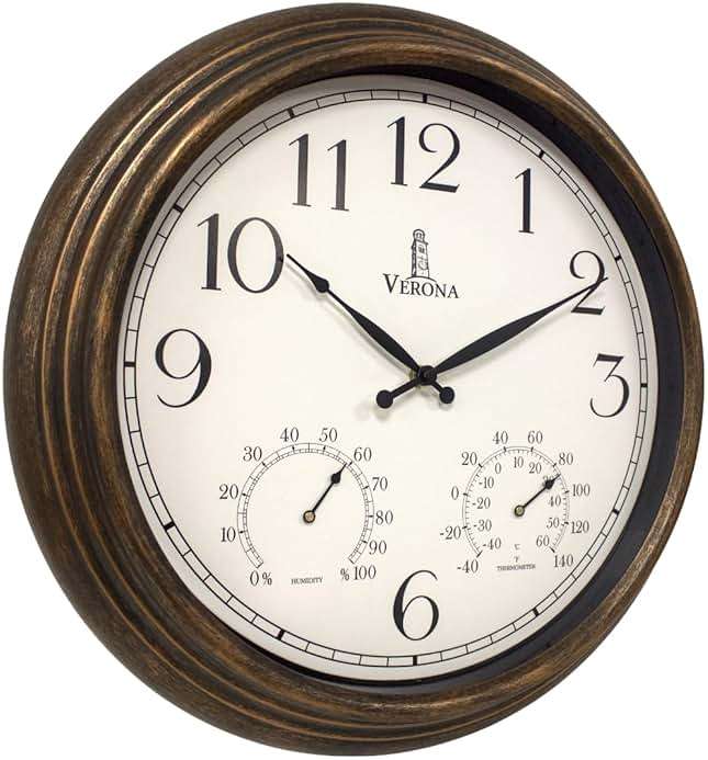 Outdoor Clocks for Patio Large Waterproof with Thermometer - 18 inch Indoor Outdoor Wall Clock with Temperature and Humidity Combo - Weatherproof, Accurate & Easy to Read for Pool, Garden & Home Decor - Image 1
