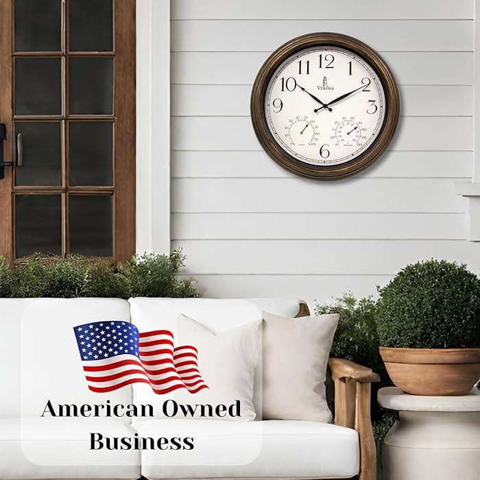 Outdoor Clocks for Patio Large Waterproof with Thermometer - 18 inch Indoor Outdoor Wall Clock with Temperature and Humidity Combo - Weatherproof, Accurate & Easy to Read for Pool, Garden & Home Decor - Image 2