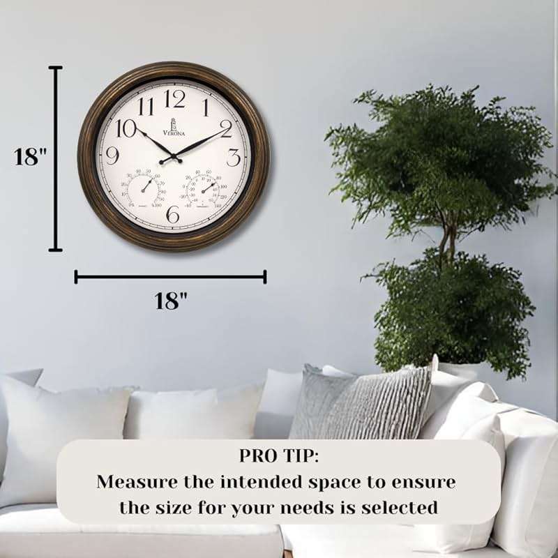 Outdoor Clocks for Patio Large Waterproof with Thermometer - 18 inch Indoor Outdoor Wall Clock with Temperature and Humidity Combo - Weatherproof, Accurate & Easy to Read for Pool, Garden & Home Decor - Image 3