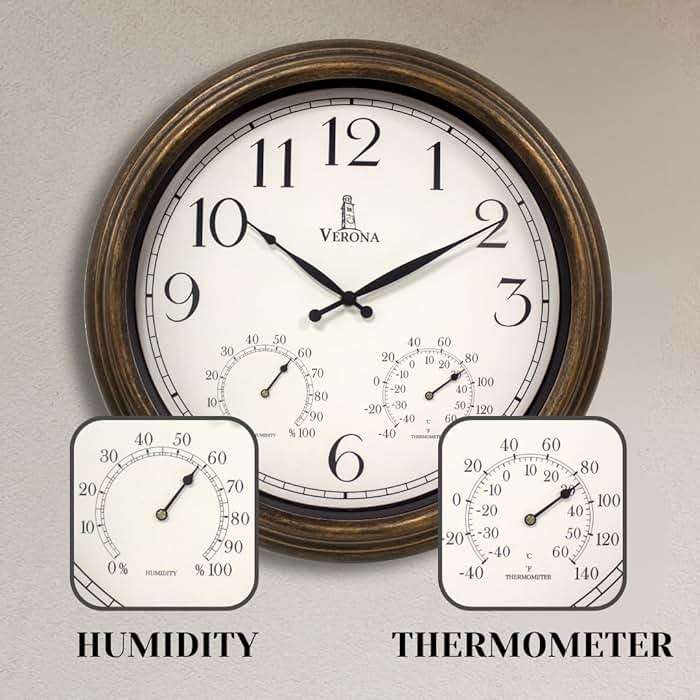 Outdoor Clocks for Patio Large Waterproof with Thermometer - 18 inch Indoor Outdoor Wall Clock with Temperature and Humidity Combo - Weatherproof, Accurate & Easy to Read for Pool, Garden & Home Decor - Image 4
