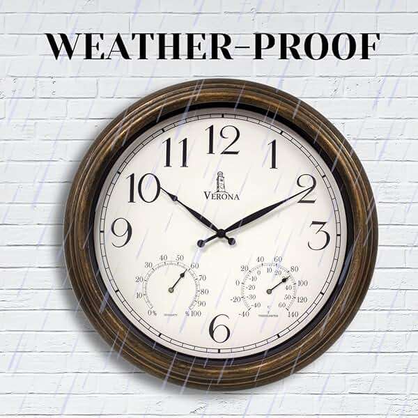Outdoor Clocks for Patio Large Waterproof with Thermometer - 18 inch Indoor Outdoor Wall Clock with Temperature and Humidity Combo - Weatherproof, Accurate & Easy to Read for Pool, Garden & Home Decor - Image 5