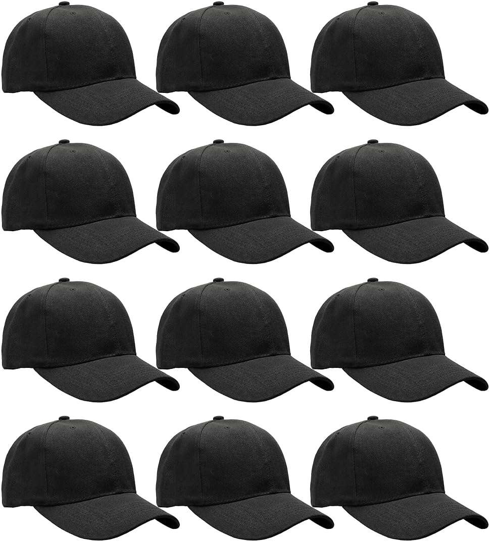 Falari Wholesale Bulk Lot 12-Pack Baseball Cap Adjustable Size Plain Blank Solid Color - Image 1