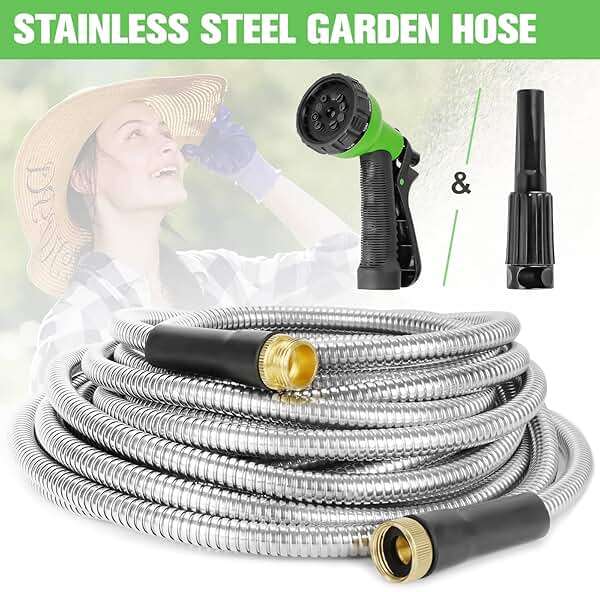 TVKB Garden Hose 100ft Stainless Steel Water Hose Super Tough Flexible Water Pipe with Brass Fittings and Sprayer Nozzle, No Kink, Rust Proof - Image 7