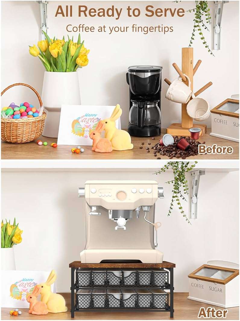MOOACE Coffee Pod Holder for K Cup Holder Drawer Holder, Coffee Pod Drawer For Counter, 2 Tier K-Cup Storage With Sliding Baskets, 72 Capacity Pods Organizer Cups Capsule for Coffee Station, Black - Image 3