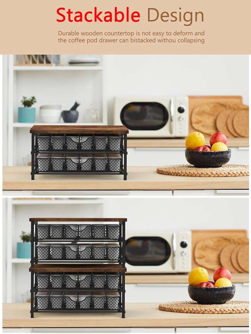 MOOACE Coffee Pod Holder for K Cup Holder Drawer Holder, Coffee Pod Drawer For Counter, 2 Tier K-Cup Storage With Sliding Baskets, 72 Capacity Pods Organizer Cups Capsule for Coffee Station, Black - Image 7