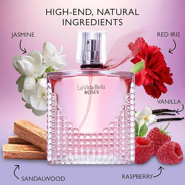 La Vida Bella Roses for Women Eau De Parfum - Floral Amber Fragrance that Combines Top Notes of Raspberry, Pink Pepper & Bergamot - Sugary Rush & Citrusy - Spicy & Rich Aromatic Scent 100ml Bottle - Image 2