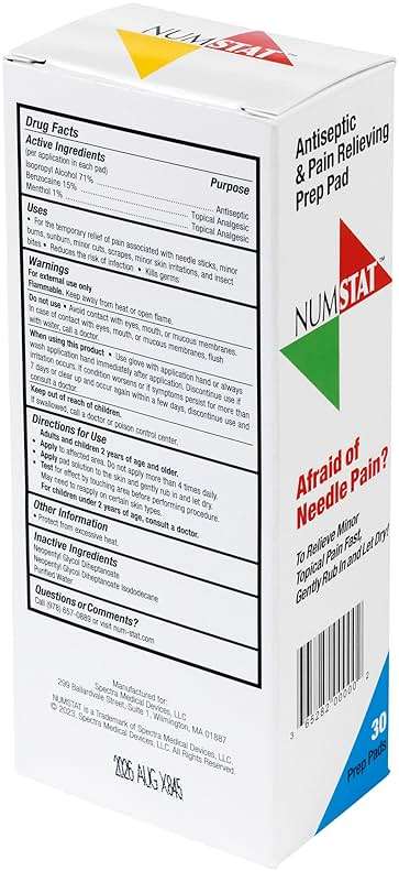 NUMSTAT Antiseptic Numbing Wipes for Needle Pain Relief, 2-In-1 Formula with Benzocaine, Isopropyl Alcohol and Menthol - 30 Prep Pads - Image 2