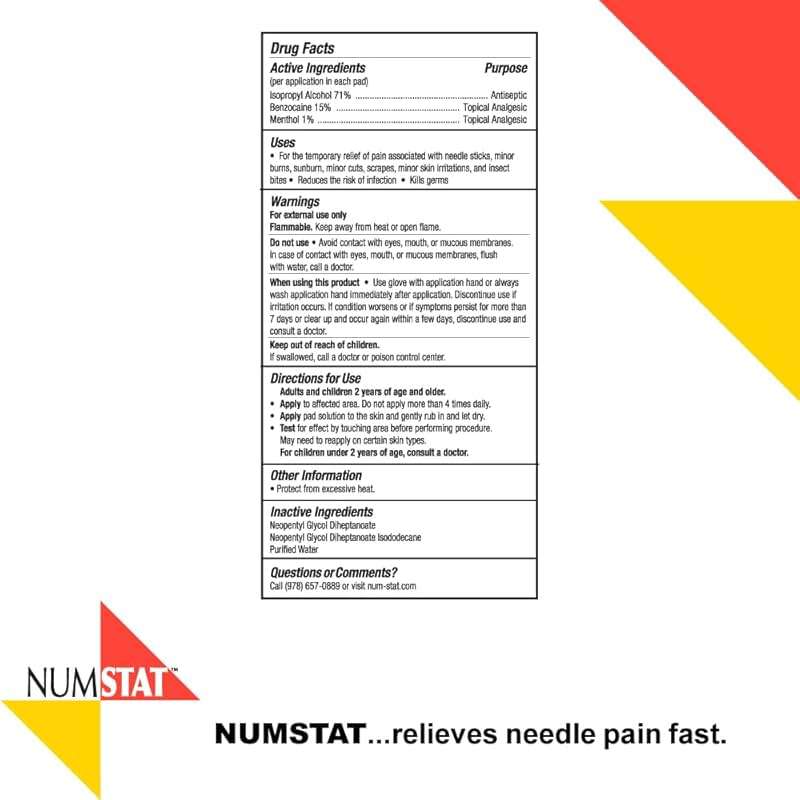 NUMSTAT Antiseptic Numbing Wipes for Needle Pain Relief, 2-In-1 Formula with Benzocaine, Isopropyl Alcohol and Menthol - 30 Prep Pads - Image 6