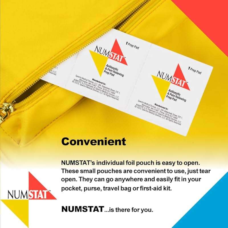 NUMSTAT Antiseptic Numbing Wipes for Needle Pain Relief, 2-In-1 Formula with Benzocaine, Isopropyl Alcohol and Menthol - 30 Prep Pads - Image 8