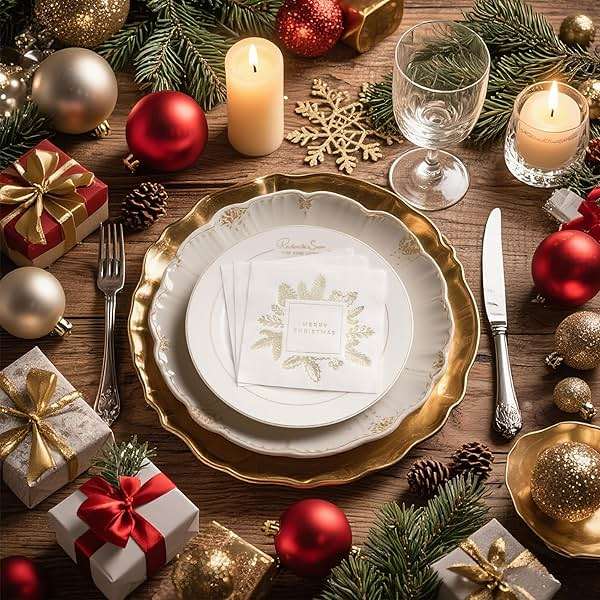 Livebe 100 Pack of Paper Cocktail Napkins with Gold design，Formal Dinner, Anniversary, Merry Christmas, Guestrooms, Restrooms(5 x 5 in，3-ply) (Gold MC) - Image 7
