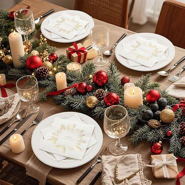 Livebe 100 Pack of Paper Cocktail Napkins with Gold design，Formal Dinner, Anniversary, Merry Christmas, Guestrooms, Restrooms(5 x 5 in，3-ply) (Gold MC) - Image 8