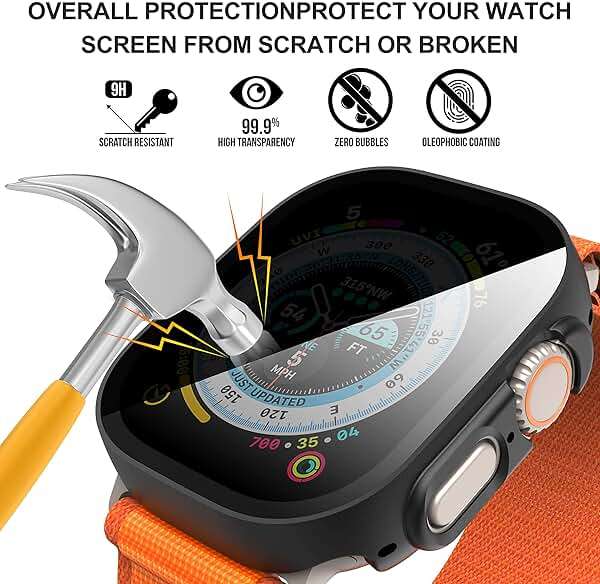Suoman 3 in 1 for Apple Watch Ultra 3/2/1 49mm Waterproof Case, Front Privacy Tempered Glass Screen Protector + Back 360° protective Bumper Cover-Black - Image 3
