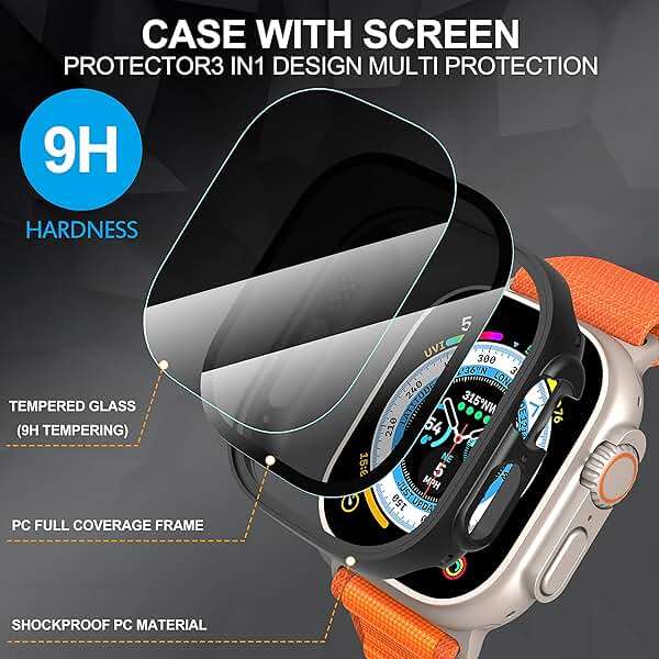 Suoman 3 in 1 for Apple Watch Ultra 3/2/1 49mm Waterproof Case, Front Privacy Tempered Glass Screen Protector + Back 360° protective Bumper Cover-Black - Image 4