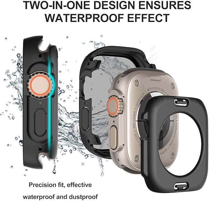 Suoman 3 in 1 for Apple Watch Ultra 3/2/1 49mm Waterproof Case, Front Privacy Tempered Glass Screen Protector + Back 360° protective Bumper Cover-Black - Image 5