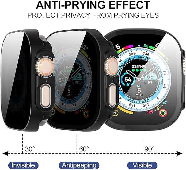 Suoman 3 in 1 for Apple Watch Ultra 3/2/1 49mm Waterproof Case, Front Privacy Tempered Glass Screen Protector + Back 360° protective Bumper Cover-Black - Image 6