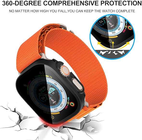 Suoman 3 in 1 for Apple Watch Ultra 3/2/1 49mm Waterproof Case, Front Privacy Tempered Glass Screen Protector + Back 360° protective Bumper Cover-Black - Image 7