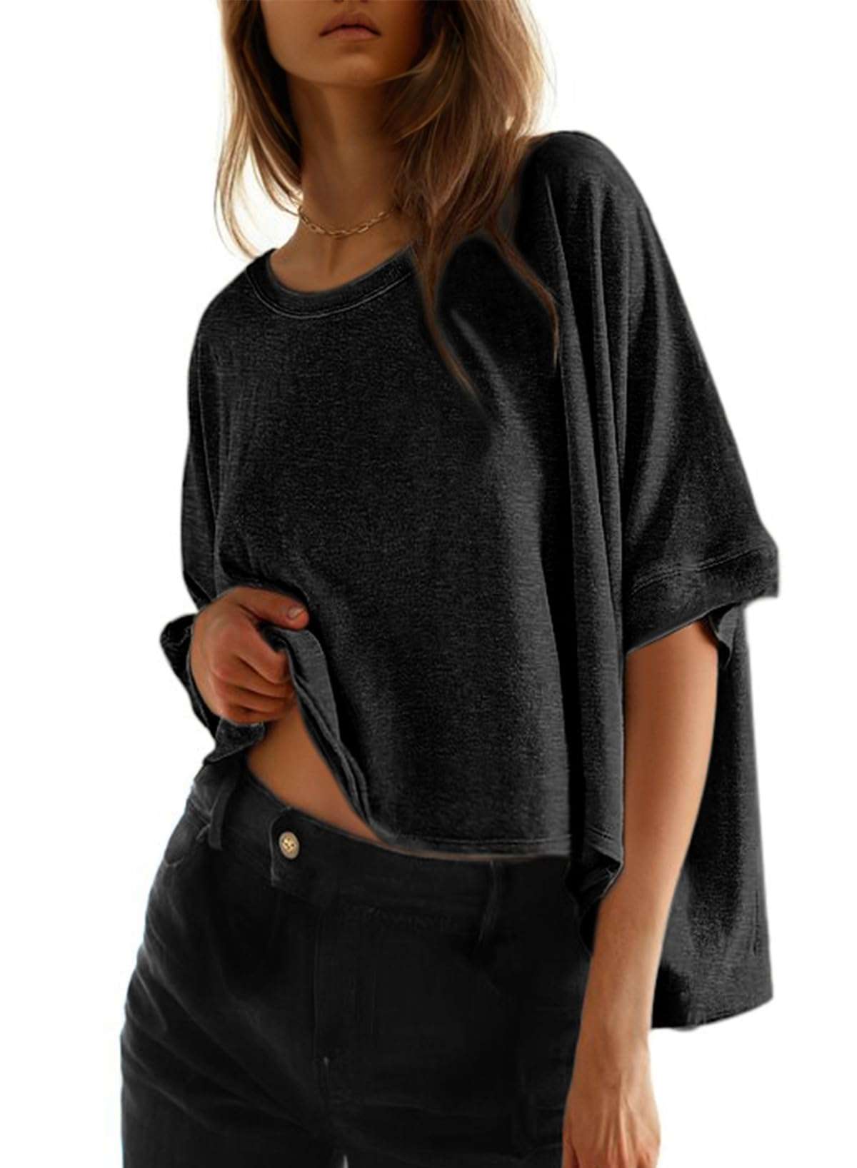 Dokotoo Summer Shirts 2026 Womens Solid T Shirts for Women Loose Oversized Tops Basic Tee - Image 1
