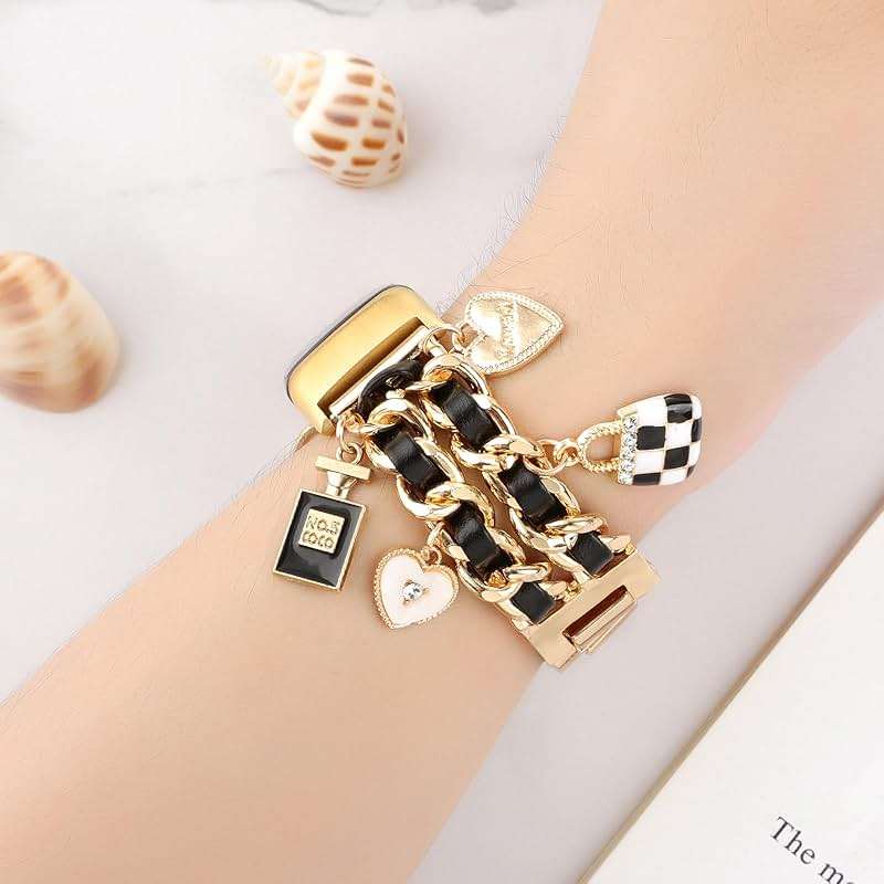 REALSIGN Stylish Metal Wristband Compatible with Fitbit Charge 6/Charge 5 Bands for Women,Cute Strap with Unique Love Cross Pendants Chain Charms Bracelet for Charge 5 6 Fitness Tracker - Image 5