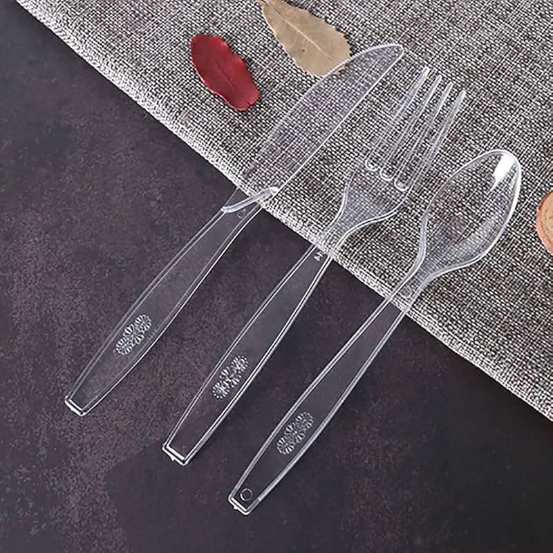 MOACOCK 150 Pcs Clear Plastic Silverware, Heavy Weight Plastic Forks Spoons Knives Disposable Utensils Cutlery Set for Wedding Party Supplies Everyday Use - Image 2