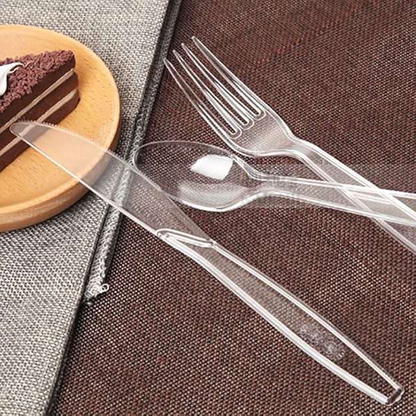 MOACOCK 150 Pcs Clear Plastic Silverware, Heavy Weight Plastic Forks Spoons Knives Disposable Utensils Cutlery Set for Wedding Party Supplies Everyday Use - Image 6