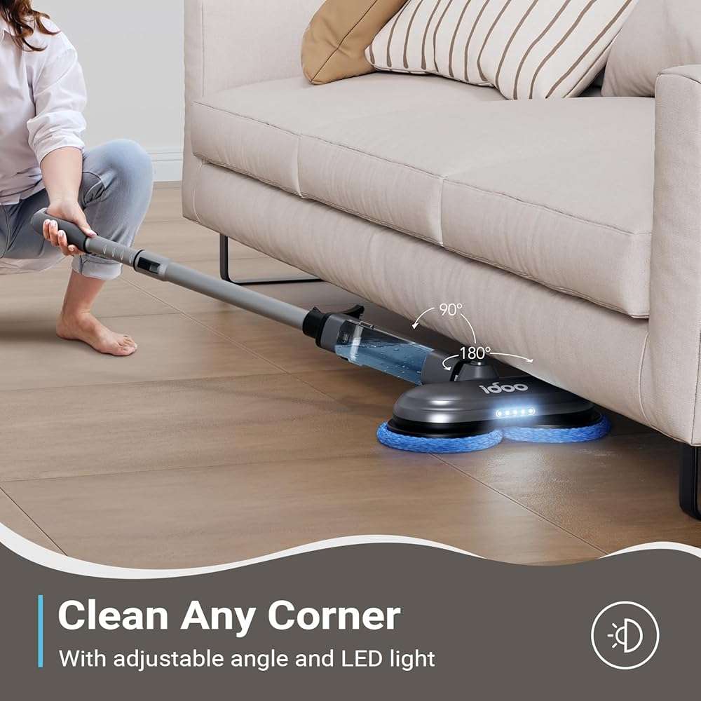 iDOO Cordless Electric Mop, Rechargeable Spin Mop with Water Spray & LED Headlight, Quiet Self Propelled Floor Cleaner, Lightweight Floor Scrubber for All Floors - Image 3