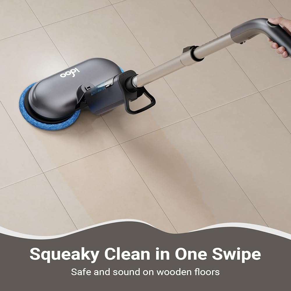 iDOO Cordless Electric Mop, Rechargeable Spin Mop with Water Spray & LED Headlight, Quiet Self Propelled Floor Cleaner, Lightweight Floor Scrubber for All Floors - Image 8